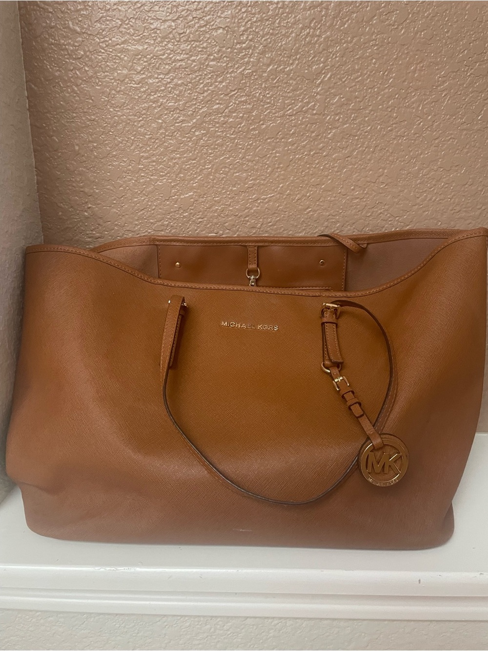 Michael Kors Brown Saffiano Leather Tote with Gold Accent